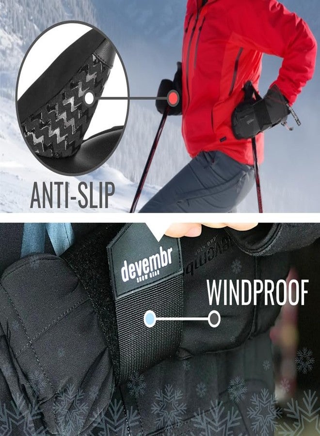 devembr Ski Mittens with Wrist Guards, Waterproof Snowboarding Mittens, Black, M - Image 5